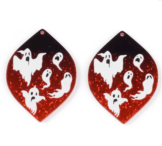 30mm Ghosts in Horse Eye Red Glitter Gem,  One Hole, Acrylic Charm Resin Gems (Sold in pair) Resin Gems