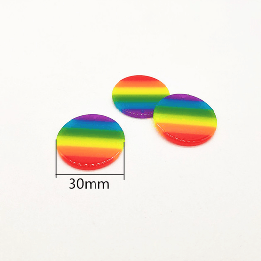 30mm Rainbow Stripes Acrylic Pride Round, one hole, Resin Gem (Sold in Pair) Resin Gems