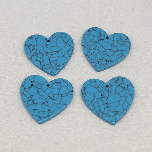 30mm Turquoise Cracked Acrylic Heart Shaped, One Hole, Resin Gem (Sold in pair) Stone Gem