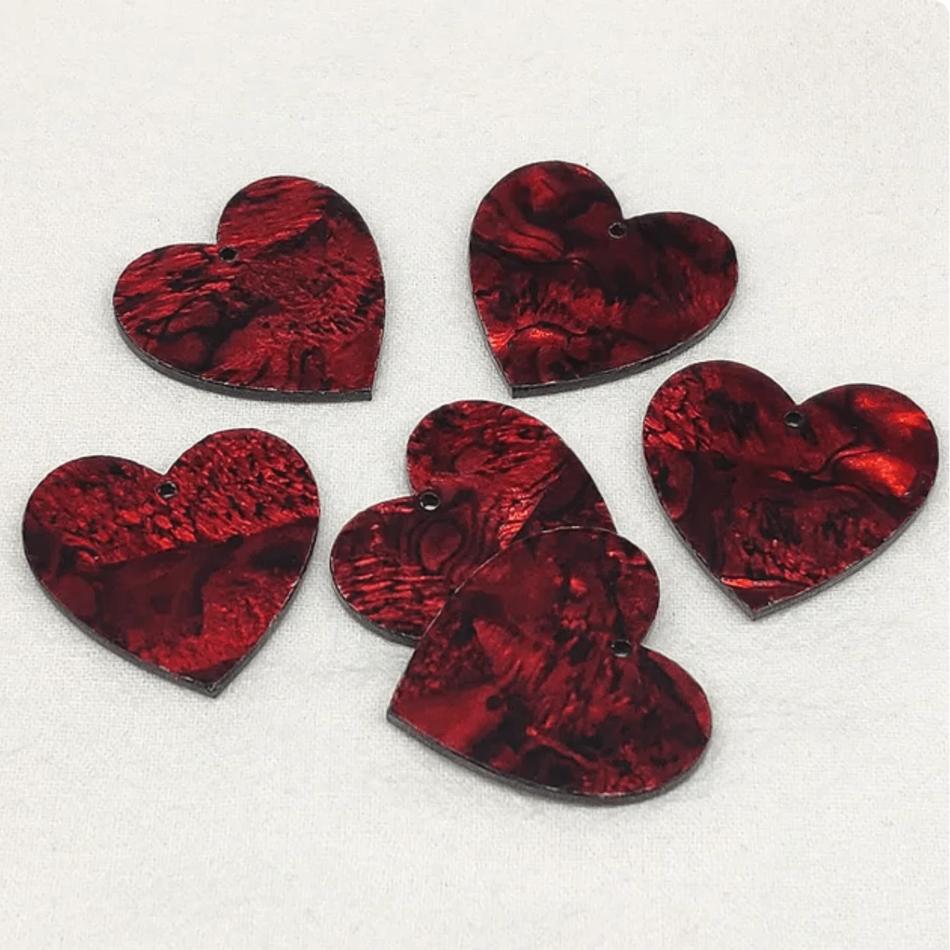 31*31mm Red Abalone Shell Large Heart shaped, with one hole, Resin Shell Gem (Sold in Pair) Resin Gems