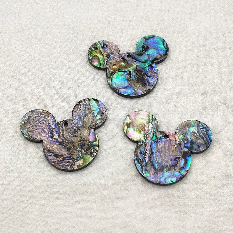 31*37mm Abalone Shell Print on Black, Mickey Head Shaped Gem, Glue on, Resin Gems (Sold in Pair) Resin Gems