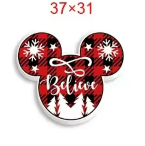 31*37mm Believe in Mouse shaped Glue on, Resin Gem (Sold In Pair)