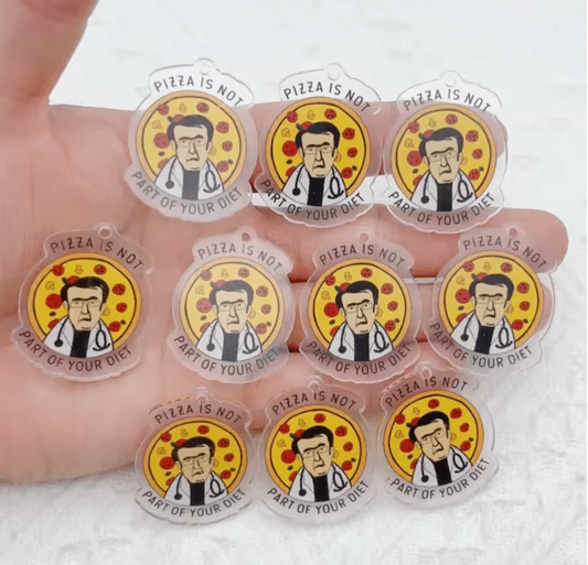 31*39mm "Pizza is not apart of your diet" Dr Diet Cab, One Hole, Acrylic Charm Resin Gems (Sold in pair) Resin Gems