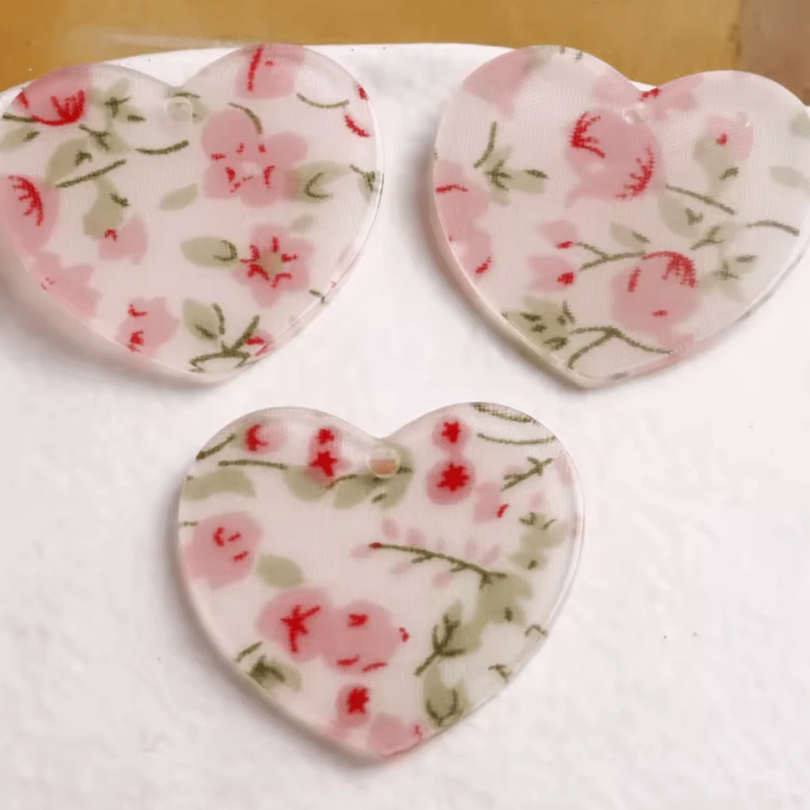 32*34mm Pink Flowers on Heart shape , Glue on, Resin Gem (Sold In Pair) Resin Gems