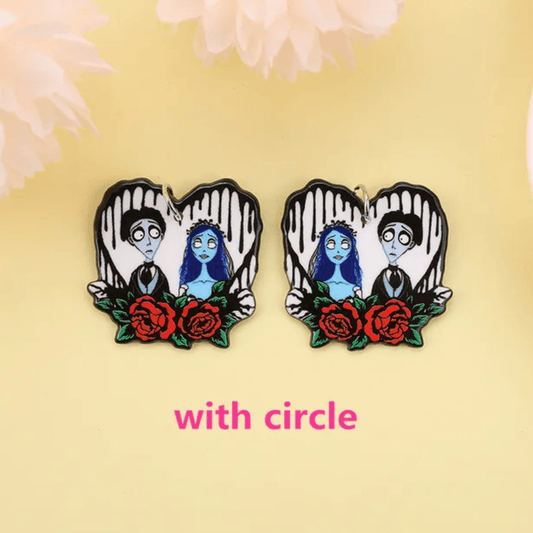 32*35mm "Corpses Bride" Roses in Heart, Reversible image,  Sew on, Acrylic Resin Gems (Sold in Pair) Resin Gems
