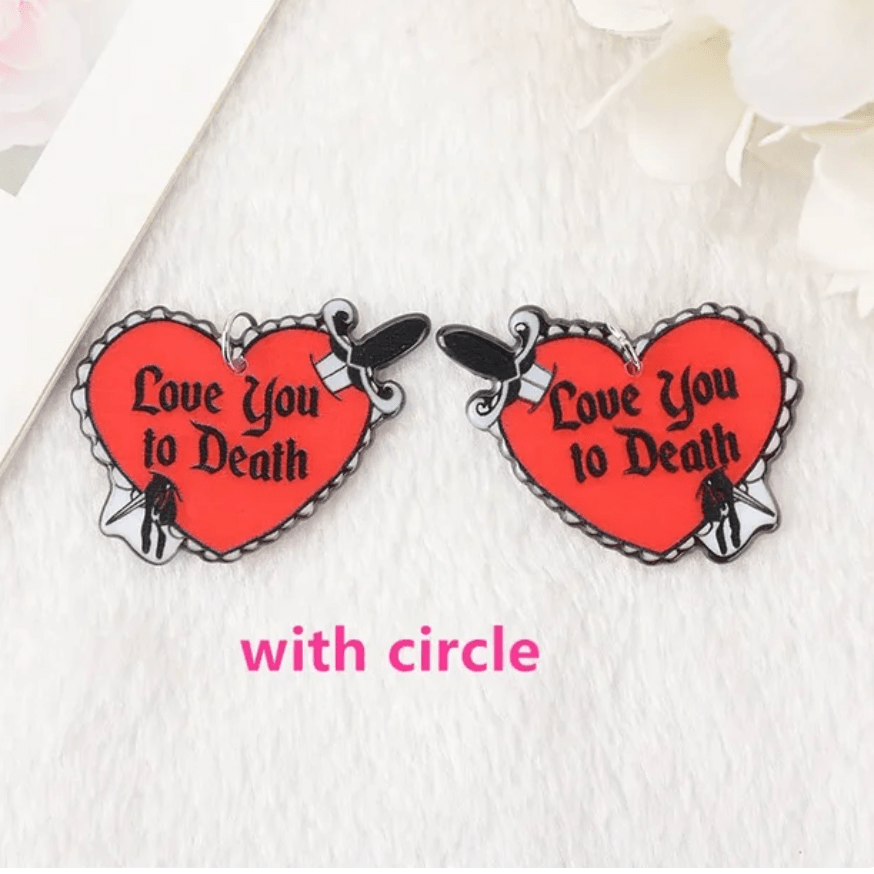 32*35mm Love you to Death" Red  Heart, Reversible image,  Sew on, Acrylic Resin Gems (Sold in Pair) Resin Gems