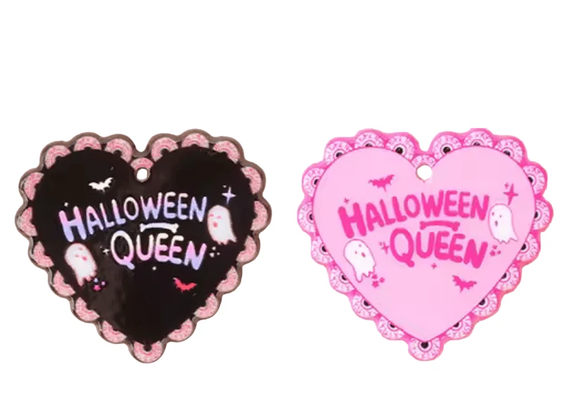 33*30mm Pink or Black Halloween Queen Heart , Glue on, Resin Gem (Sold In Pair) Resin Gems