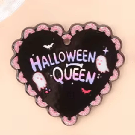 Black 33*30mm Pink or Black Halloween Queen Heart , Glue on, Resin Gem (Sold In Pair) Resin Gems