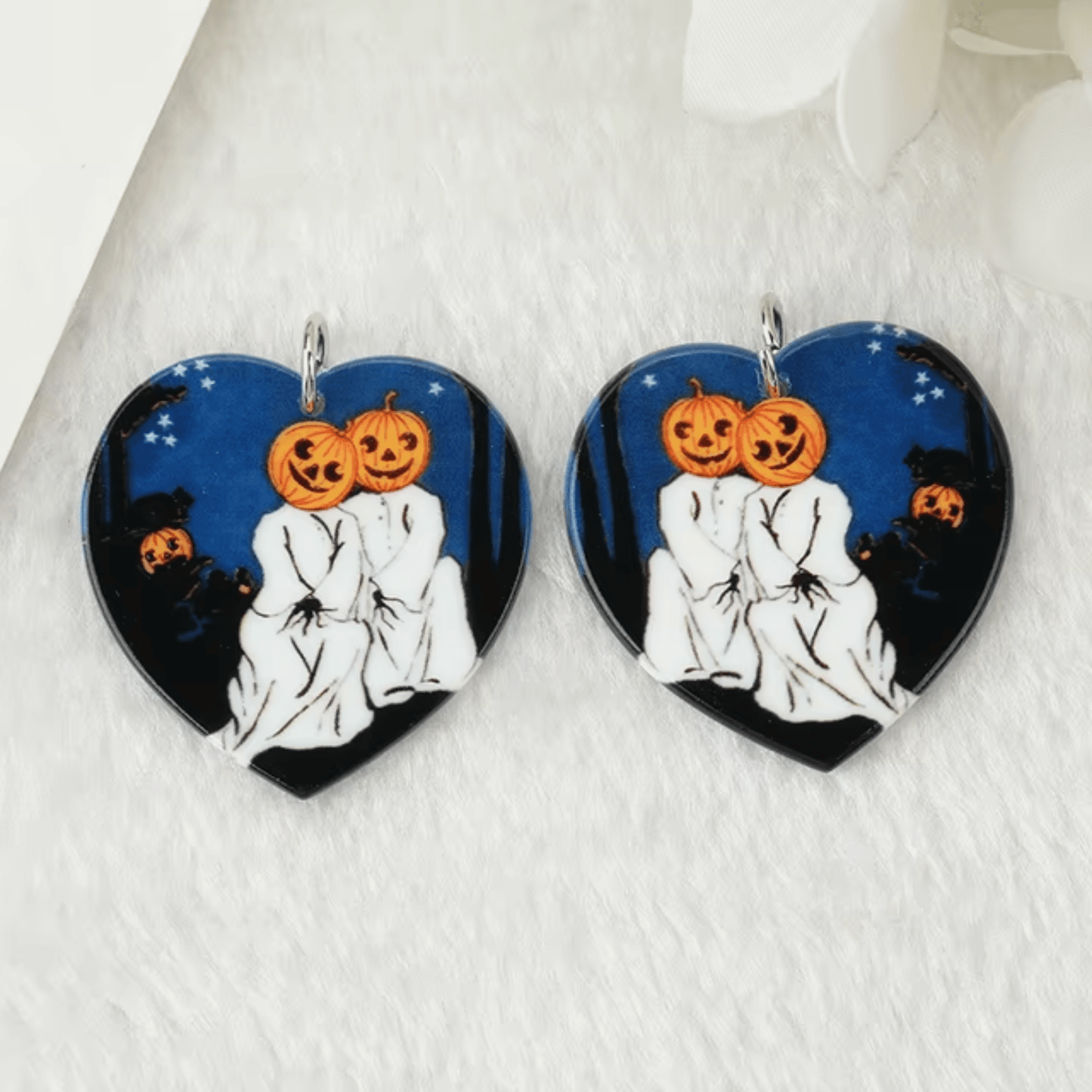 35*35mm Pumpkin Head Lovers Heart Acrylic Halloween, One hole, Resin Gems(Sold in Pair) Basics