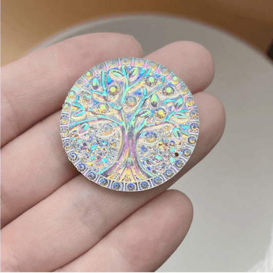 35mm AB White "Tree of Life" Circle, Sew On Resin Gem (Sold in Pair) Resin Gems
