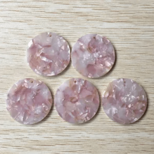 35mm Pink-Peach Marble Shell Round Acrylic, one hole sew on, Large Resin Gem (Sold in Pair) Resin Gems