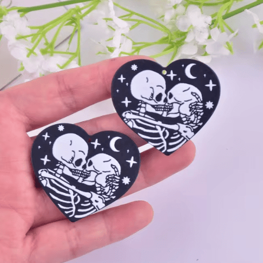 36mm "Love until the end of time" Skull Lovers Heart Shape, Sew on, Resin Gem (Sold in Pair) Resin Gems