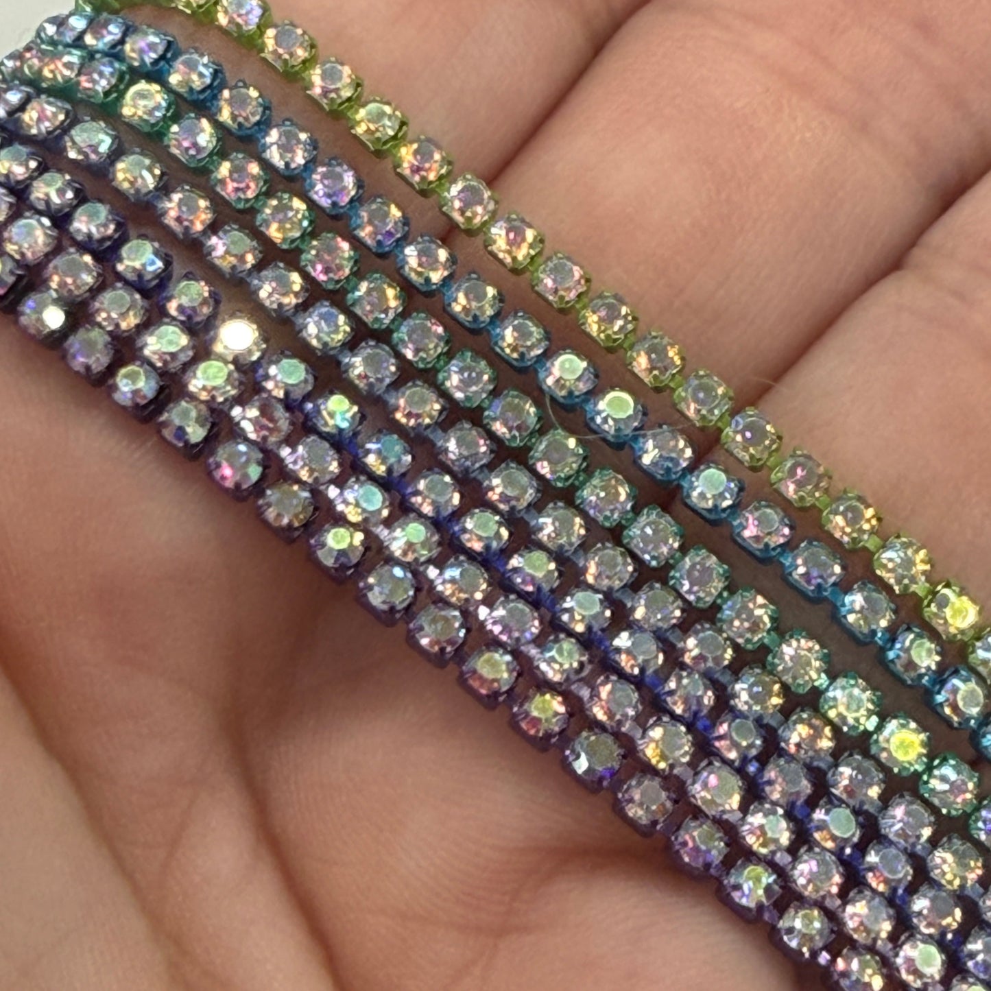 “Sparkle in The Sky” 8 x 1 yard Ss6 AB Mixed Coloured Rhinestone Metal Set, Promotions Sundaylace Creations & Bling
