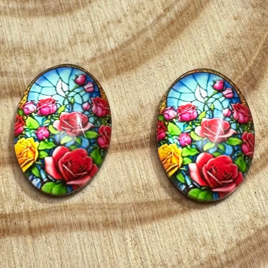 13*18mm Stained Glass Florals Oval, Glue On, Resin Gems (Sold in Pair) Sundaylace Creations & Bling