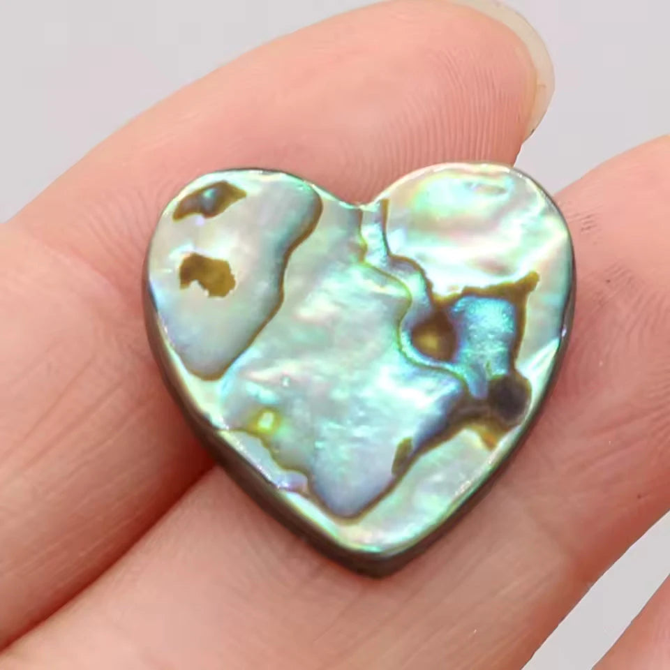 12mm Blue- Green Abalone Shell Heart shaped,  Resin Shell Gem (Sold in Pair) Resin Gems