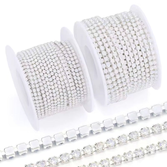 Ss6 Opal White Stone on Silver Coloured Metal Rhinestone Chain Sundaylace Creations & Bling