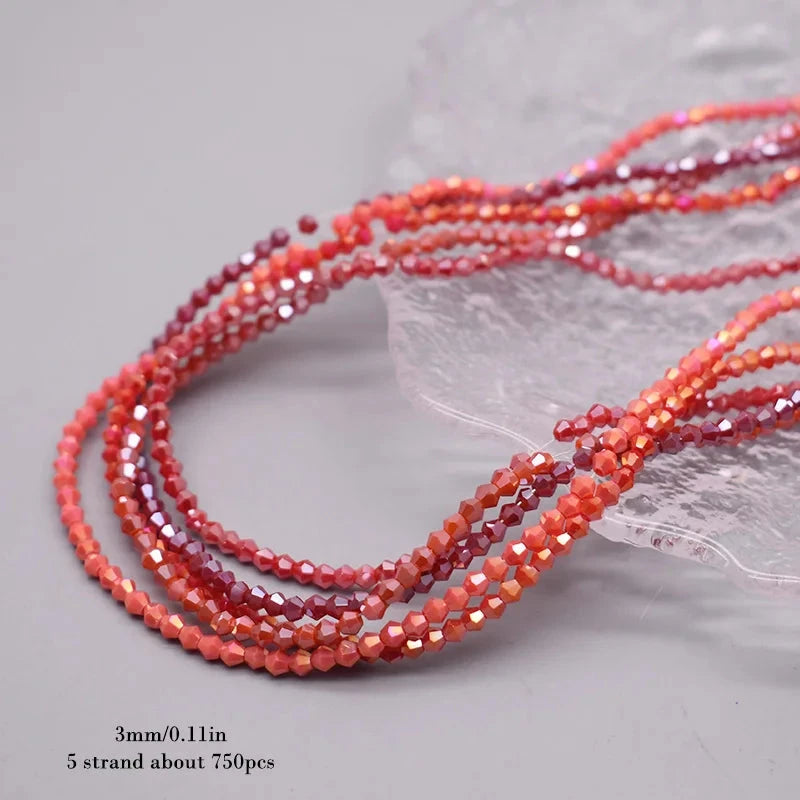 3mm Red & Orange Autumn Flame Mix, Bicone Glass Beads (5 Strands) PROMO BUNDLE Bicone/Rondelle