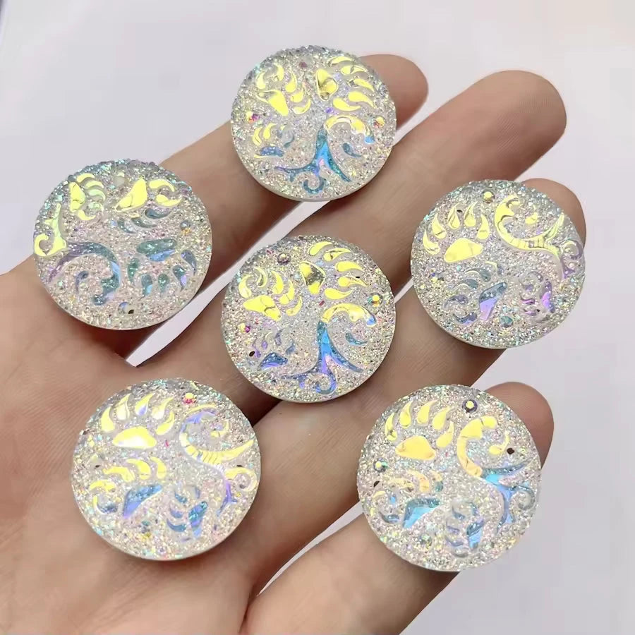25mm Crystal AB 3 Bear Claws prints design Round, Sew on, Resin Gem (Sold in Pair) Resin Gems