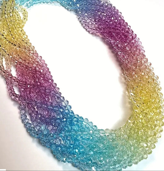 3mm Pastel Rainbow Dyed Crystal Ombre Faceted Rondelle Beads *8 inch Strand Rondelle Beads