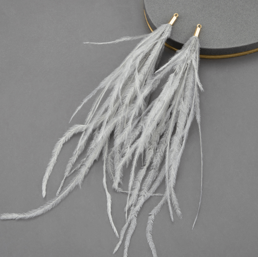 Grey 4*120mm Feather Tassel with one hole gold top, Earring Findings (Sold 5 pair) Basics