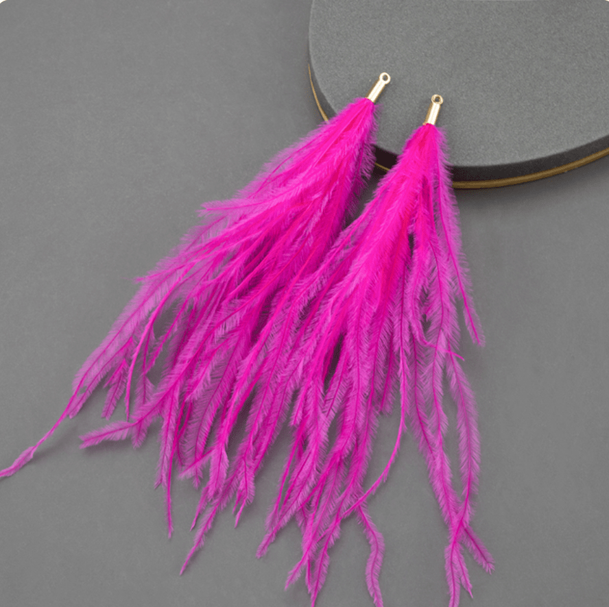 Hot Pink 4*120mm Feather Tassel with one hole gold top, Earring Findings (Sold 5 pair) Basics
