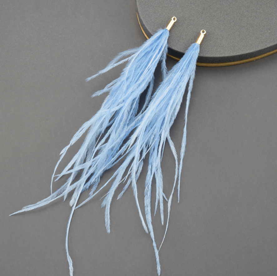 Baby Blue 4*120mm Feather Tassel with one hole gold top, Earring Findings (Sold 5 pair) Basics