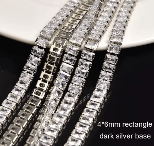 4*6mm Clear Rectangle Combo STONE with Gold Rhinestone Fancy Metal Chain, Sold in 18" *RARE* Promotions