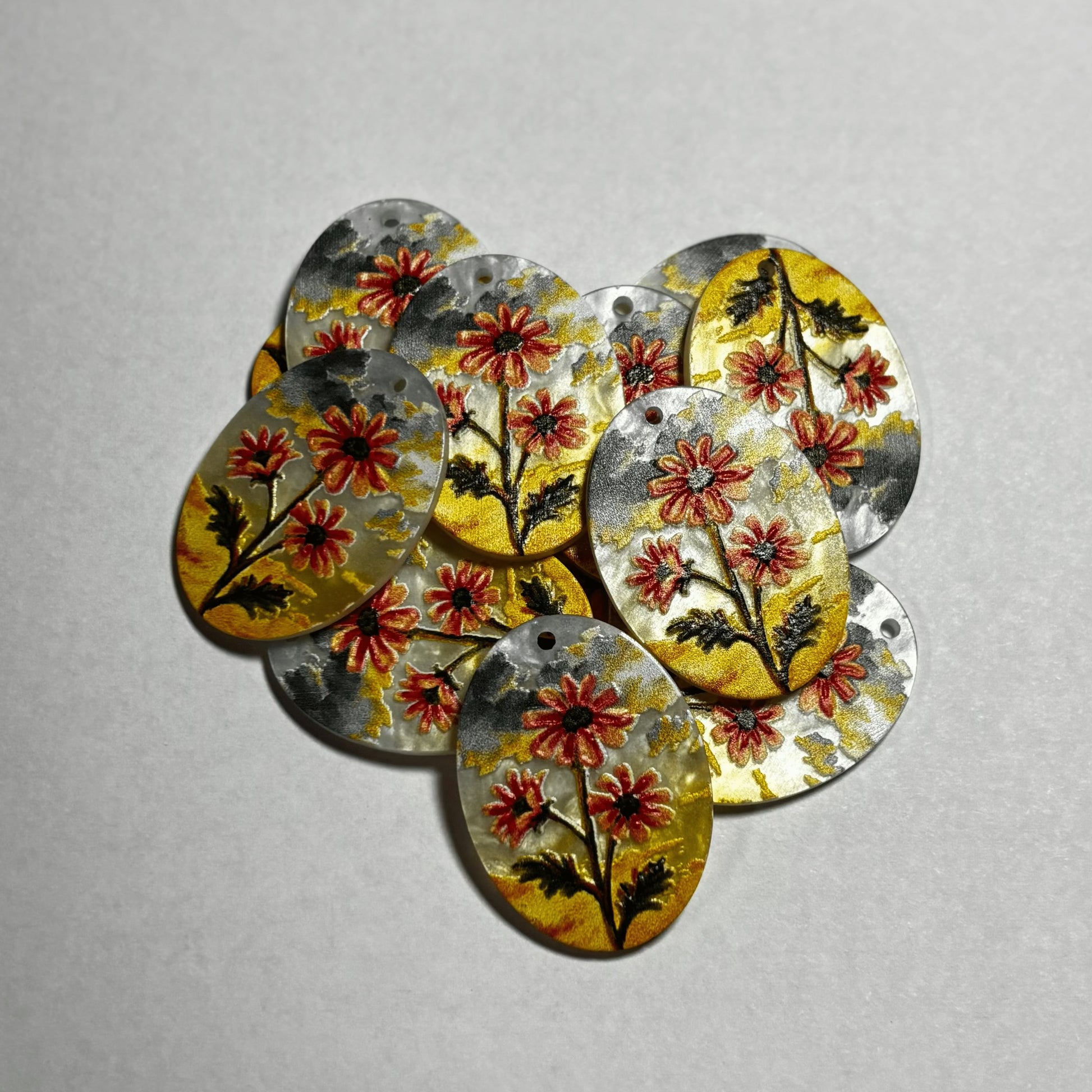 40*30mm Dandelions On yellow sunset oval, Glue on, Resin Gem (Sold In Pair) Resin Gems