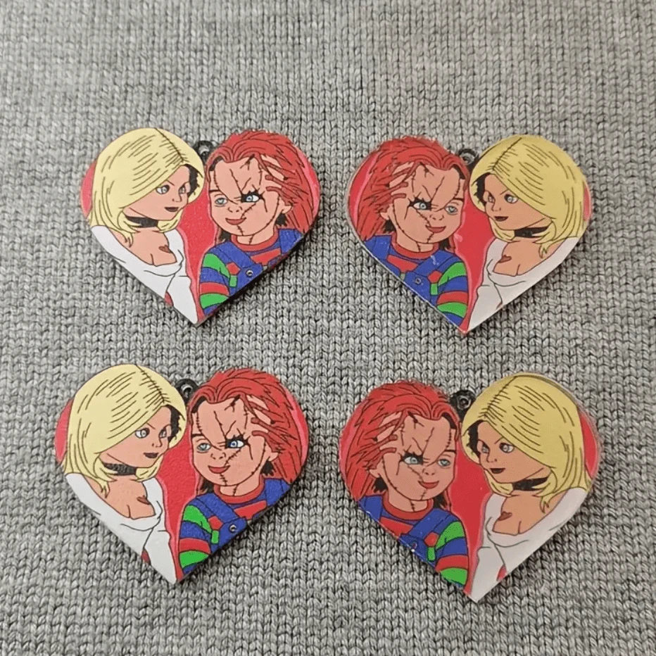 40*35mm Chuckie Lover Dolls on Heart shape, Glue on, Resin Gem (Sold In Pair) Resin Gems