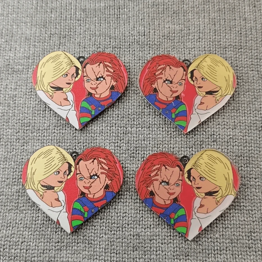 40*35mm Chuckie Lover Dolls on Heart shape, Glue on, Resin Gem (Sold In Pair) Resin Gems