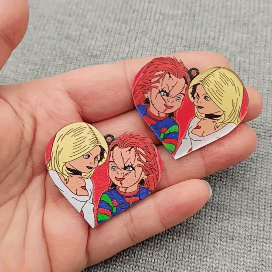 40*35mm Chuckie Lover Dolls on Heart shape, Glue on, Resin Gem (Sold In Pair) Resin Gems