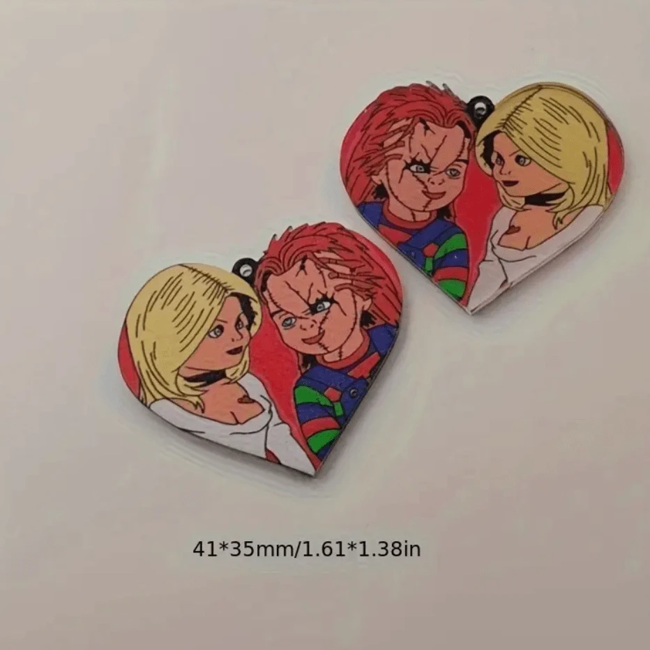 40*35mm Chuckie Lover Dolls on Heart shape, Glue on, Resin Gem (Sold In Pair) Resin Gems