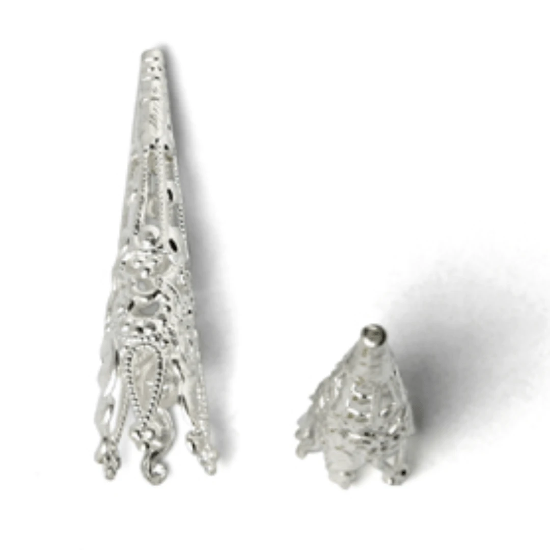 40*9mm Bolo Tip or Multi Strand End with Filigree Sytle cut out (1mm hole on top) – Silver Brass Plated ( Sold in Pairs) Basics