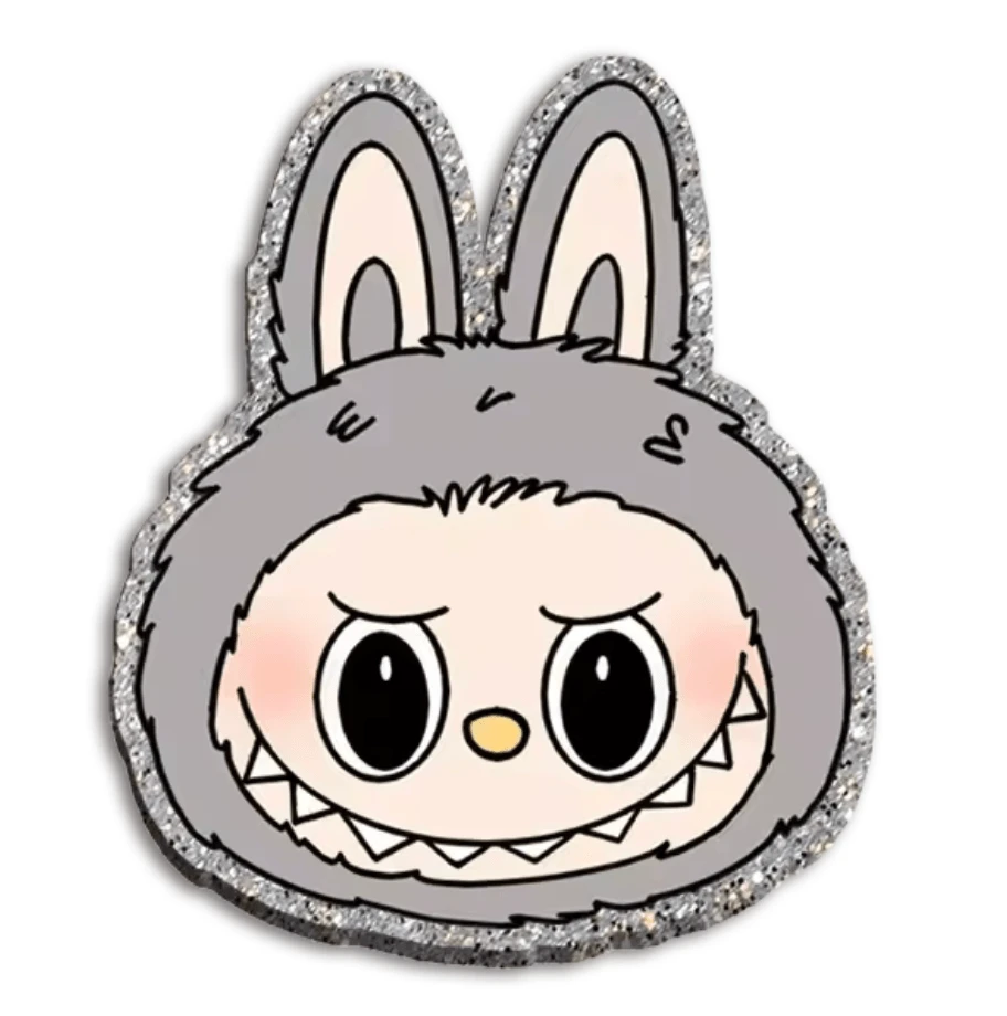 40mm, Grey Monster, Laboubou Monster Glitter, Glue on Acrylic Charm Resin Gems, Resin Gem, (Sold in pair)