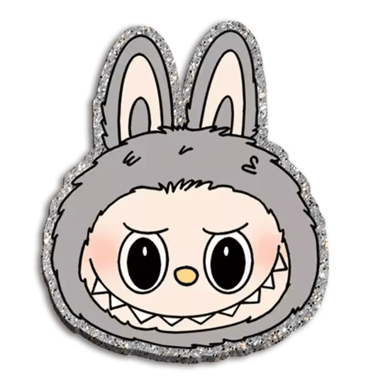 40mm, Grey Monster, Laboubou Monster Glitter, Glue on Acrylic Charm Resin Gems, Resin Gem, (Sold in pair)