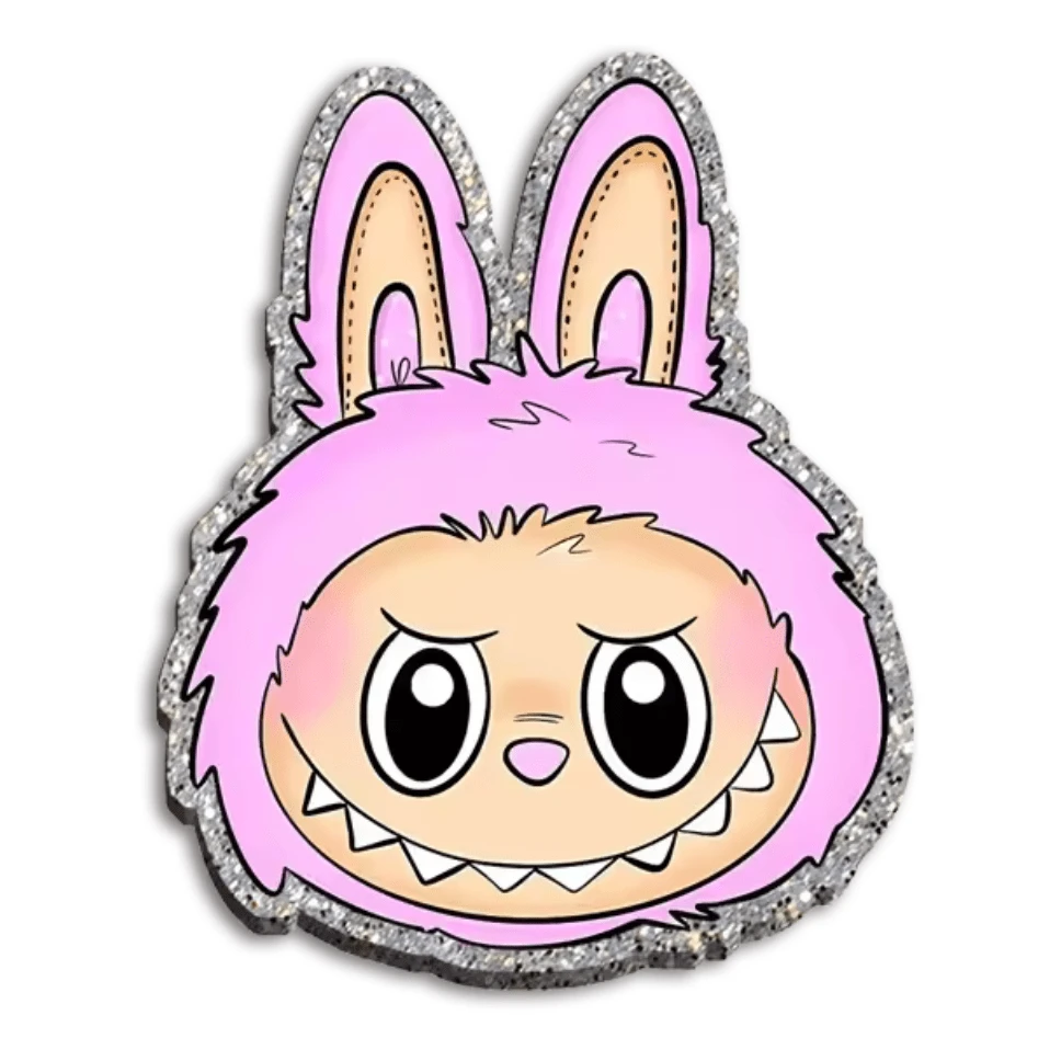 40mm Orchid Pink Monster Laboubou Monster Glitter Charm, Glue on, Resin Gem, (Sold in Pair)