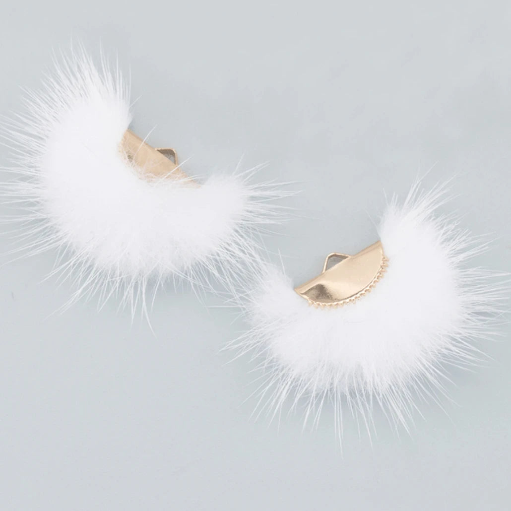40mm White Real Mink Fur Tassel Earring Finding
