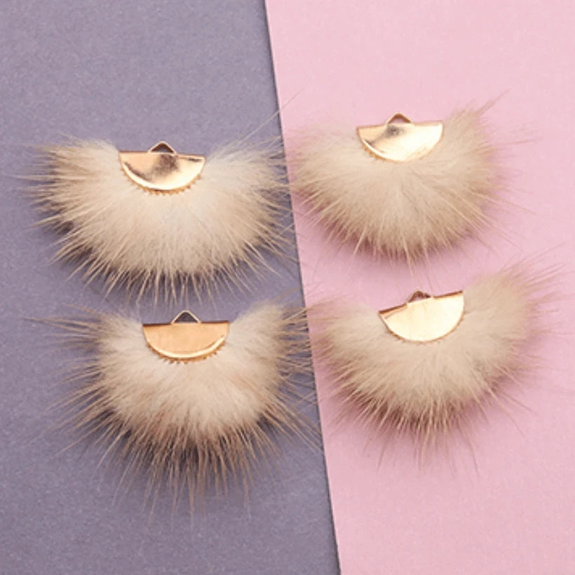 40mm Natural Taupe Ivory Real Mink Fur Tassel Earring Finding