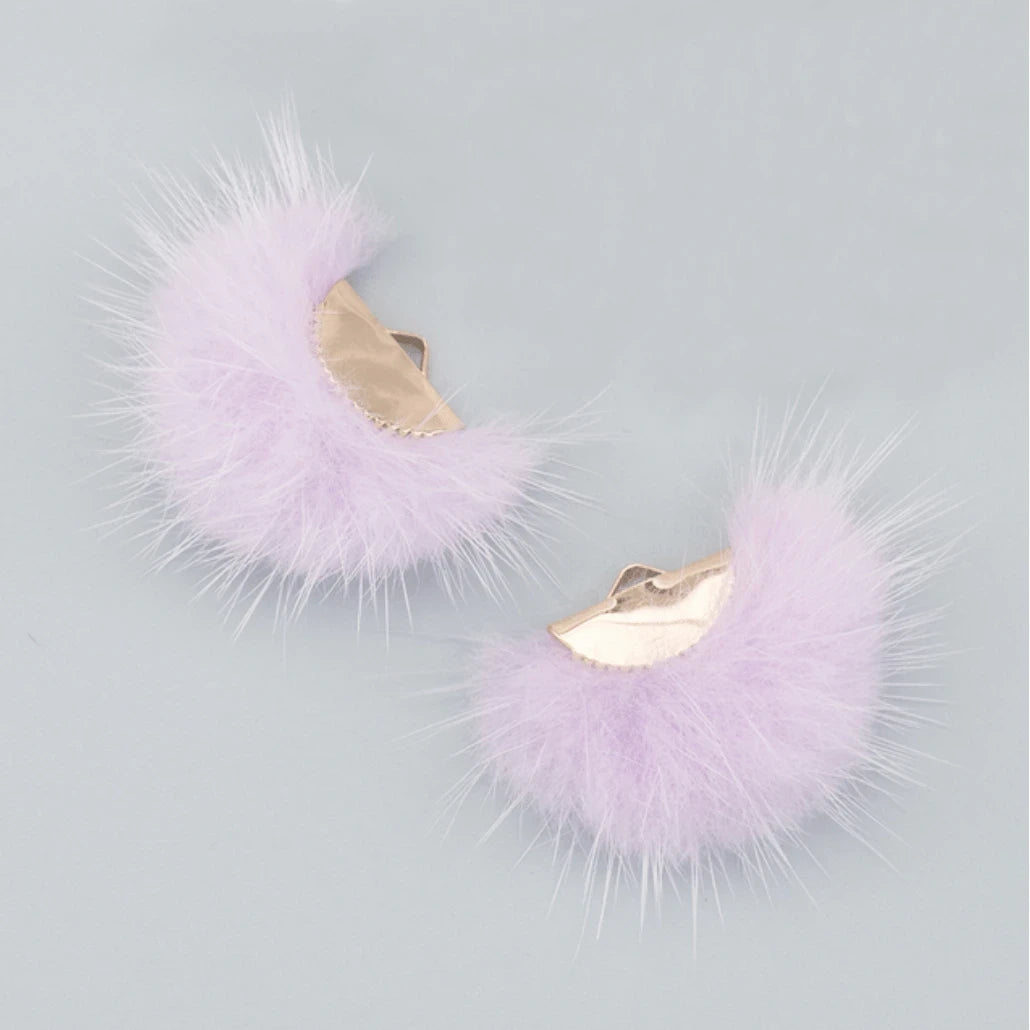 40mm Light Purple Real Mink Fur Tassel Earring Finding