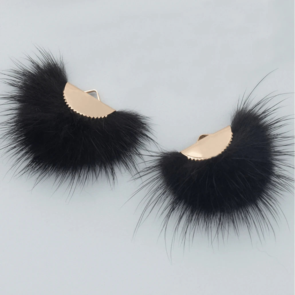 40mm Black Real Mink Fur Tassel Earring Finding