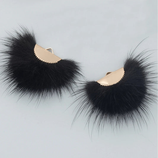 40mm Black Real Mink Fur Tassel Earring Finding