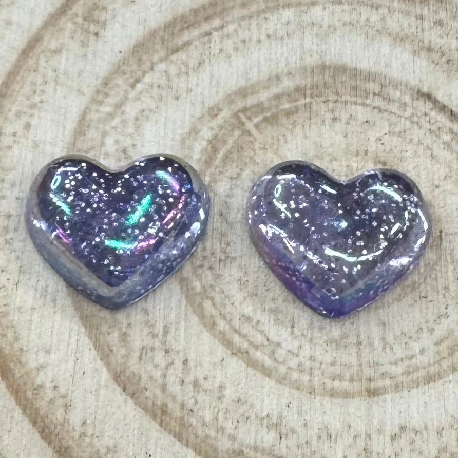 20mm Lavender Sparkle Heart, Glue on, Resin Gem (Sold in Pairs) Resin Gems