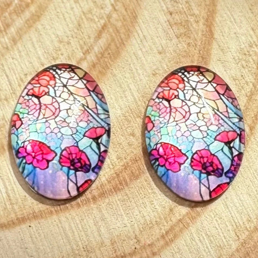 13*18mm Stained Glass Florals Oval, Glue On, Resin Gems (Sold in Pair) Sundaylace Creations & Bling