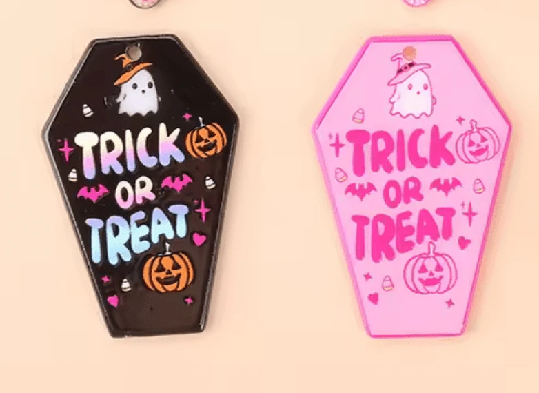 44*26mm Pink or Black Ghost Treat or Treat Coffin, Glue on, Resin Gem (Sold In Pair) Resin Gems