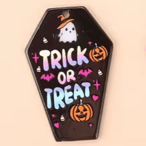 Black 44*26mm Pink or Black Ghost Treat or Treat Coffin, Glue on, Resin Gem (Sold In Pair) Resin Gems