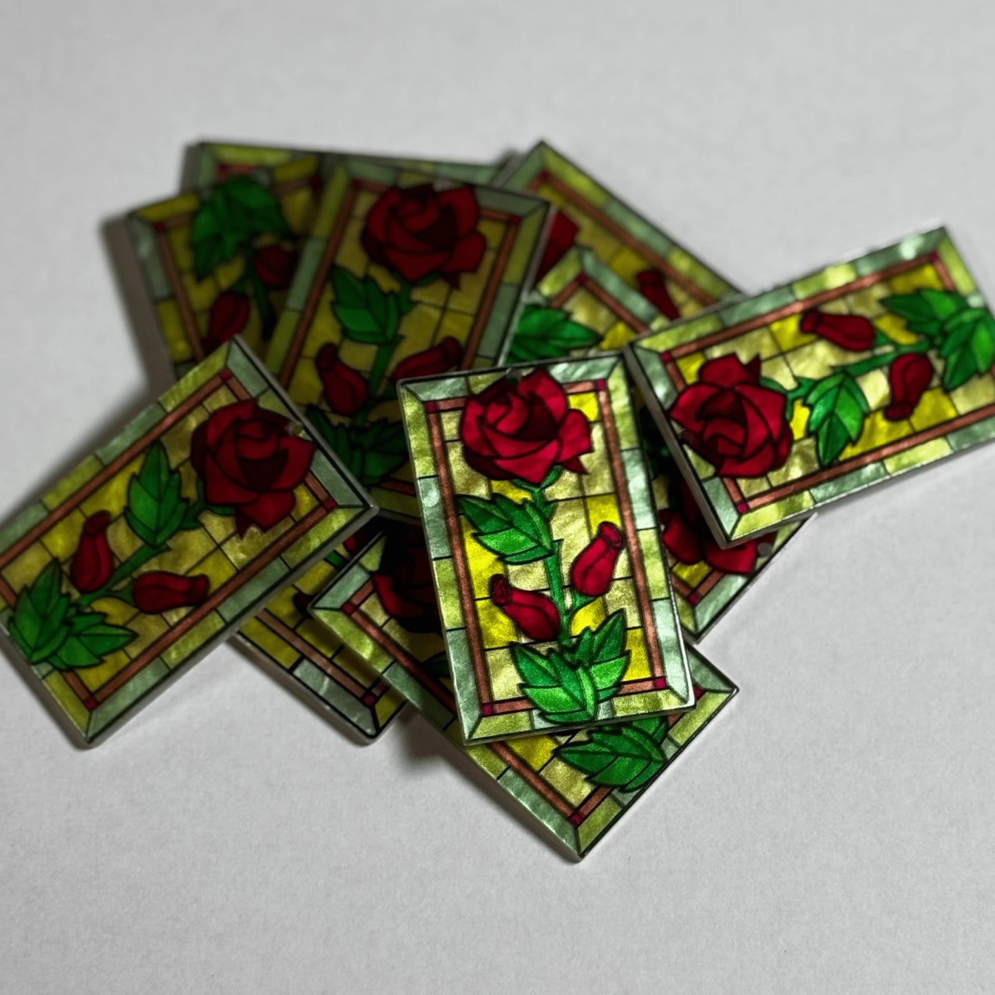 44*38mm Roses on Yellow Stained Glass, Glue on, Resin Gem (Sold In Pair) Resin Gems