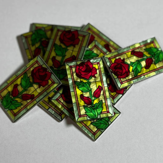 44*38mm Roses on Yellow Stained Glass, Glue on, Resin Gem (Sold In Pair) Resin Gems