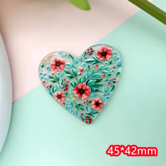 45*42mm tropical flowers on heart shape, Glue on, Resin Gem (Sold In Pair) Resin Gems