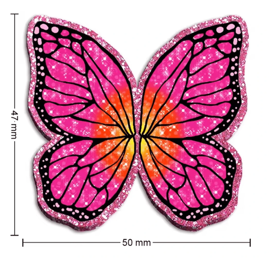 47*50mm Pink ButterFly Glitter, Glue on, Resin Gem (Sold In Pair)