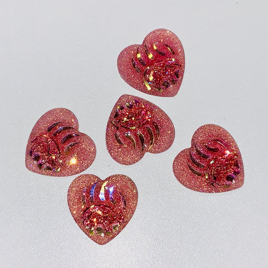 25mm Hot Pink Bear Claw Design HEART Shaped Sew on Resin Gem (Sold in Pair) Resin Gems